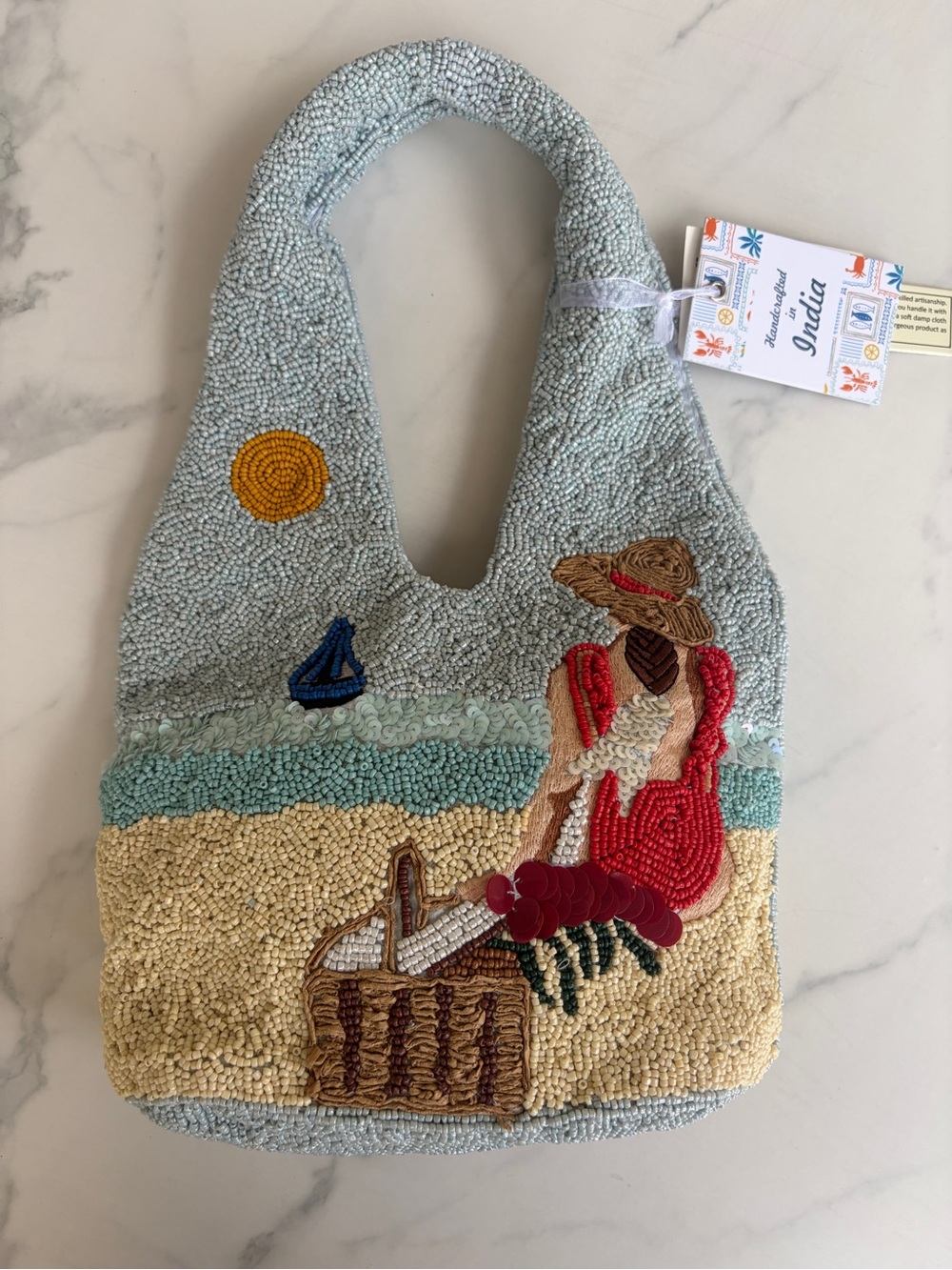 Lady on the Beach, Beach Day Beaded Handbag - Viral, New